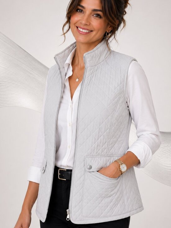 Appleseed's Jackets & Blazers - Appleseed’s Petites Lightweight Light Gray Diamond Quilted Zip Vest PL NEW